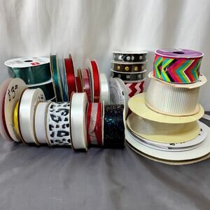 Junk Drawer Ribbon Destash Crafting Lot Multicolor New Old Grosgrain Gift Wrap